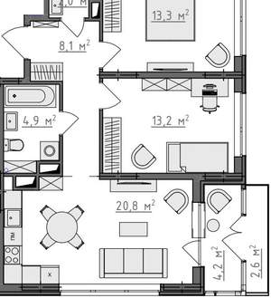 2-к квартира, вторичка, 65м2, 4/9 этаж