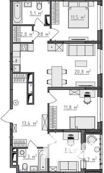 3-к квартира, вторичка, 80м2, 7/9 этаж