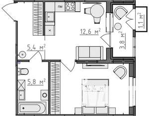 1-к квартира, вторичка, 40м2, 2/9 этаж