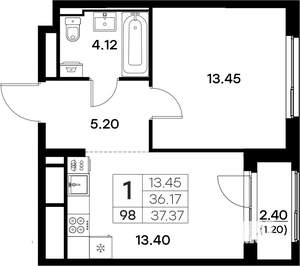 1-к квартира, вторичка, 37м2, 9/17 этаж