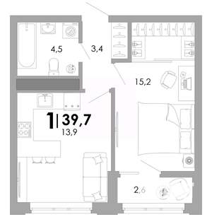 1-к квартира, вторичка, 40м2, 15/17 этаж