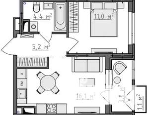 1-к квартира, вторичка, 39м2, 4/9 этаж