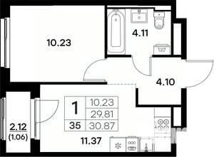 1-к квартира, вторичка, 31м2, 4/17 этаж