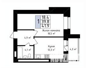 1-к квартира, вторичка, 42м2, 2/14 этаж