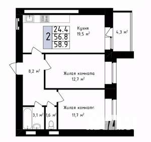 2-к квартира, вторичка, 59м2, 2/14 этаж