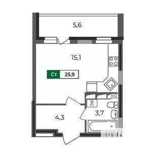 Студия квартира, строящийся дом, 26м2, 17/17 этаж