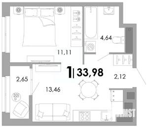 1-к квартира, вторичка, 34м2, 6/17 этаж