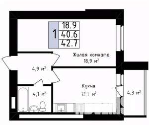 1-к квартира, вторичка, 43м2, 11/14 этаж