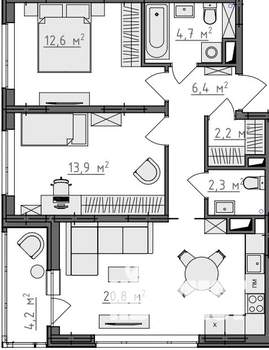 2-к квартира, вторичка, 65м2, 6/9 этаж