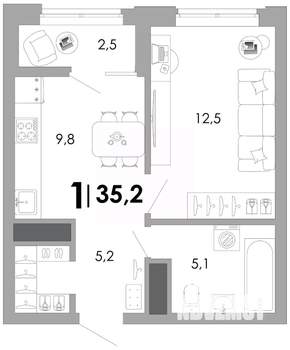 1-к квартира, вторичка, 35м2, 14/17 этаж
