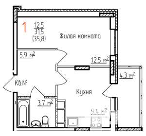 1-к квартира, строящийся дом, 36м2, 3/17 этаж