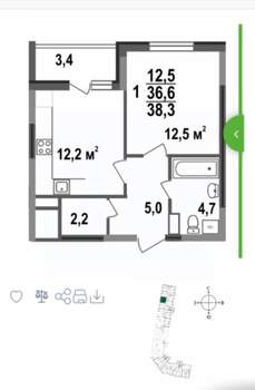 1-к квартира, сданный дом, 38м2, 3/17 этаж