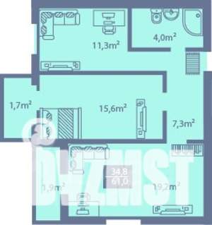 2-к квартира, строящийся дом, 61м2, 4/7 этаж