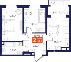 2-к квартира, вторичка, 56м2, 4/9 этаж