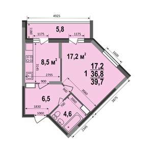 1-к квартира, строящийся дом, 40м2, 7/17 этаж