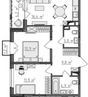 2-к квартира, вторичка, 61м2, 3/9 этаж