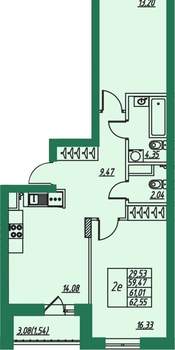 2-к квартира, вторичка, 61м2, 2/8 этаж