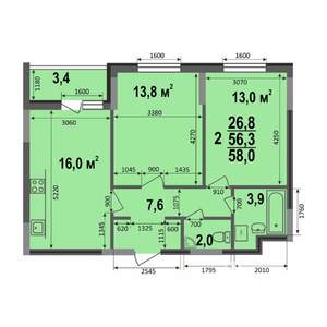 2-к квартира, вторичка, 58м2, 1/17 этаж