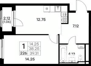 1-к квартира, вторичка, 39м2, 4/17 этаж