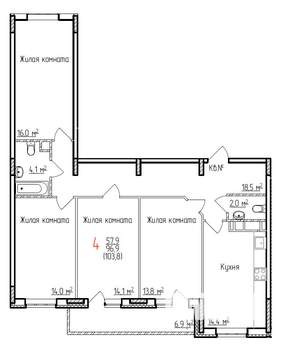 4-к квартира, строящийся дом, 104м2, 13/17 этаж