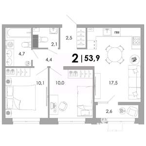 2-к квартира, вторичка, 54м2, 2/16 этаж