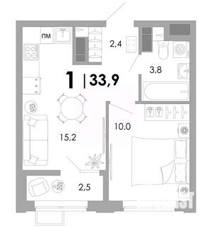1-к квартира, вторичка, 34м2, 4/16 этаж