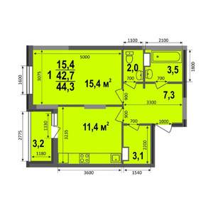 1-к квартира, строящийся дом, 44м2, 8/17 этаж