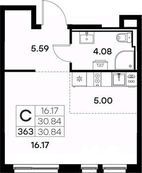 Студия квартира, вторичка, 31м2, 4/17 этаж