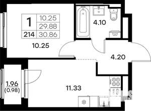 1-к квартира, вторичка, 31м2, 3/17 этаж