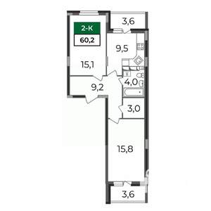 2-к квартира, строящийся дом, 60м2, 3/17 этаж