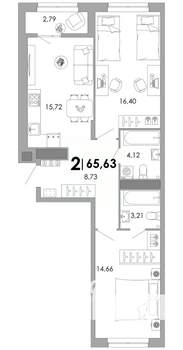 2-к квартира, вторичка, 66м2, 11/17 этаж