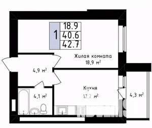 1-к квартира, вторичка, 43м2, 14/14 этаж