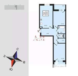 2-к квартира, вторичка, 69м2, 4/8 этаж