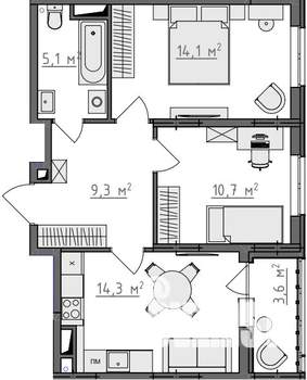 2-к квартира, вторичка, 55м2, 9/9 этаж