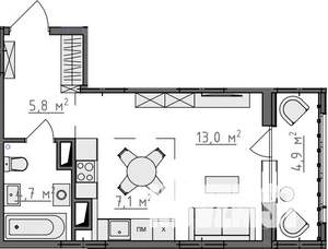 Студия квартира, вторичка, 33м2, 4/9 этаж