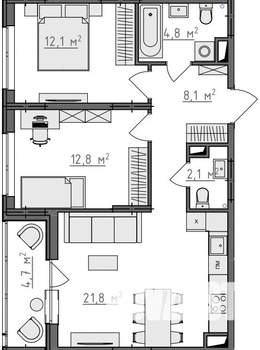 2-к квартира, вторичка, 64м2, 8/9 этаж