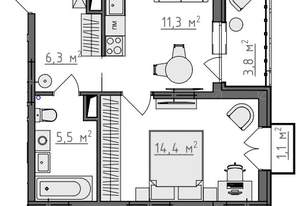 1-к квартира, вторичка, 40м2, 7/9 этаж