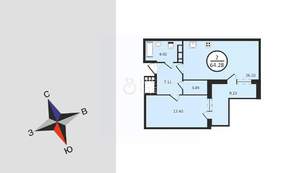 2-к квартира, вторичка, 64м2, 17/18 этаж