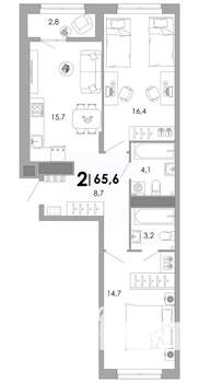 2-к квартира, вторичка, 66м2, 14/17 этаж