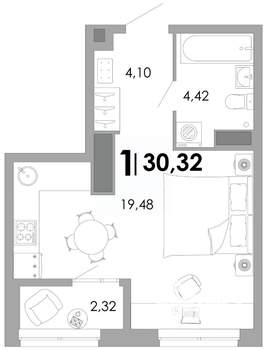 1-к квартира, вторичка, 30м2, 10/17 этаж