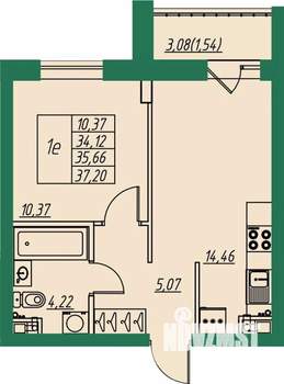 1-к квартира, строящийся дом, 36м2, 2/8 этаж
