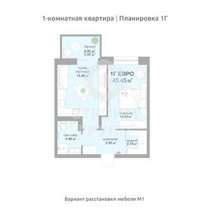 1-к квартира, вторичка, 45м2, 2/17 этаж