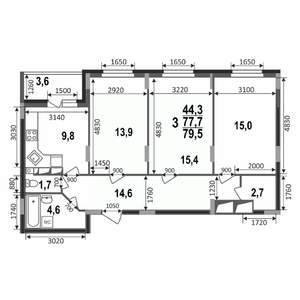 3-к квартира, строящийся дом, 80м2, 9/17 этаж