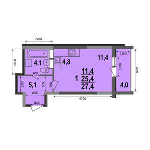 Студия квартира, строящийся дом, 27м2, 6/17 этаж