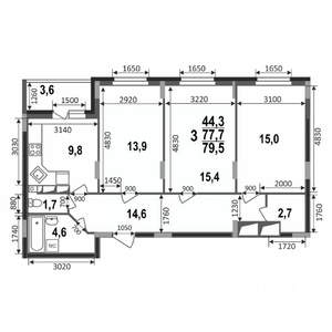 3-к квартира, строящийся дом, 80м2, 6/17 этаж