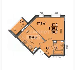 1-к квартира, вторичка, 38м2, 6/17 этаж