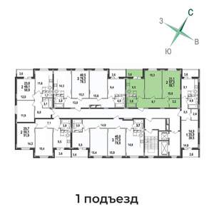 2-к квартира, строящийся дом, 59м2, 12/17 этаж