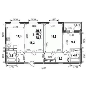 3-к квартира, строящийся дом, 78м2, 6/17 этаж
