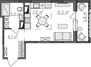 Студия квартира, вторичка, 33м2, 4/9 этаж