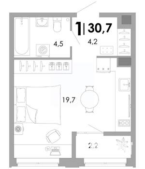 1-к квартира, вторичка, 31м2, 2/17 этаж